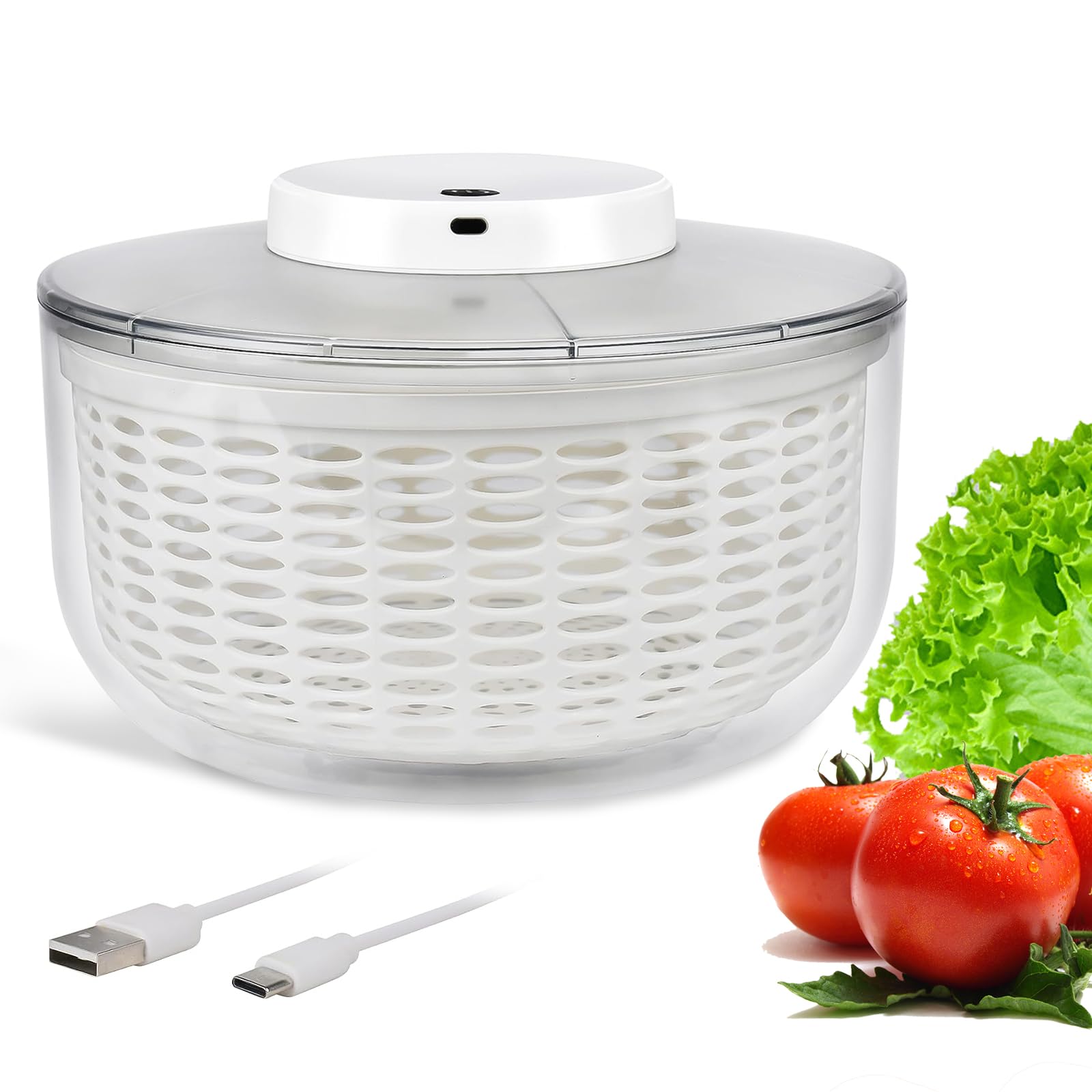 Photo 1 of Electric Salad Spinner 6.3QT Large Capacity - Automatic Fast Drying Lettuce & Vegetable Spinner Serves 6-12 Persons with Squeeze Bottle, USB Rechargeable & Built-in Strainer??