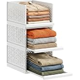 New Upgrade Stackable Closet Storage Bins, 3 Pack Closet Organizers Basket. | Stackable Plastic Drawers, Large Capacity Space-Saving, Suitable for Wardrobe Cupboard Pantry Kitchen Bathroom Office.