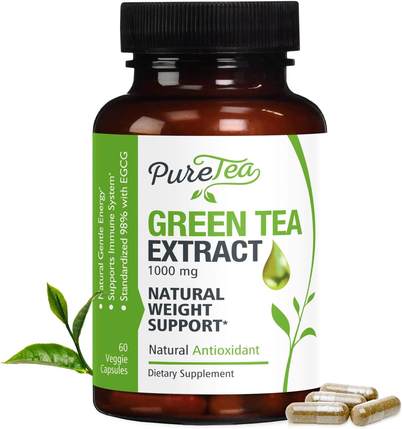 Green Tea Extract 98% Standardized Egcg for Healthy Weight Support 1000mg - Supports Healthy Heart, Metabolism & Energy with Antioxidants & Polyphenols - Gentle Caffeine, Made in USA - 60 Capsules: Health & Personal Care