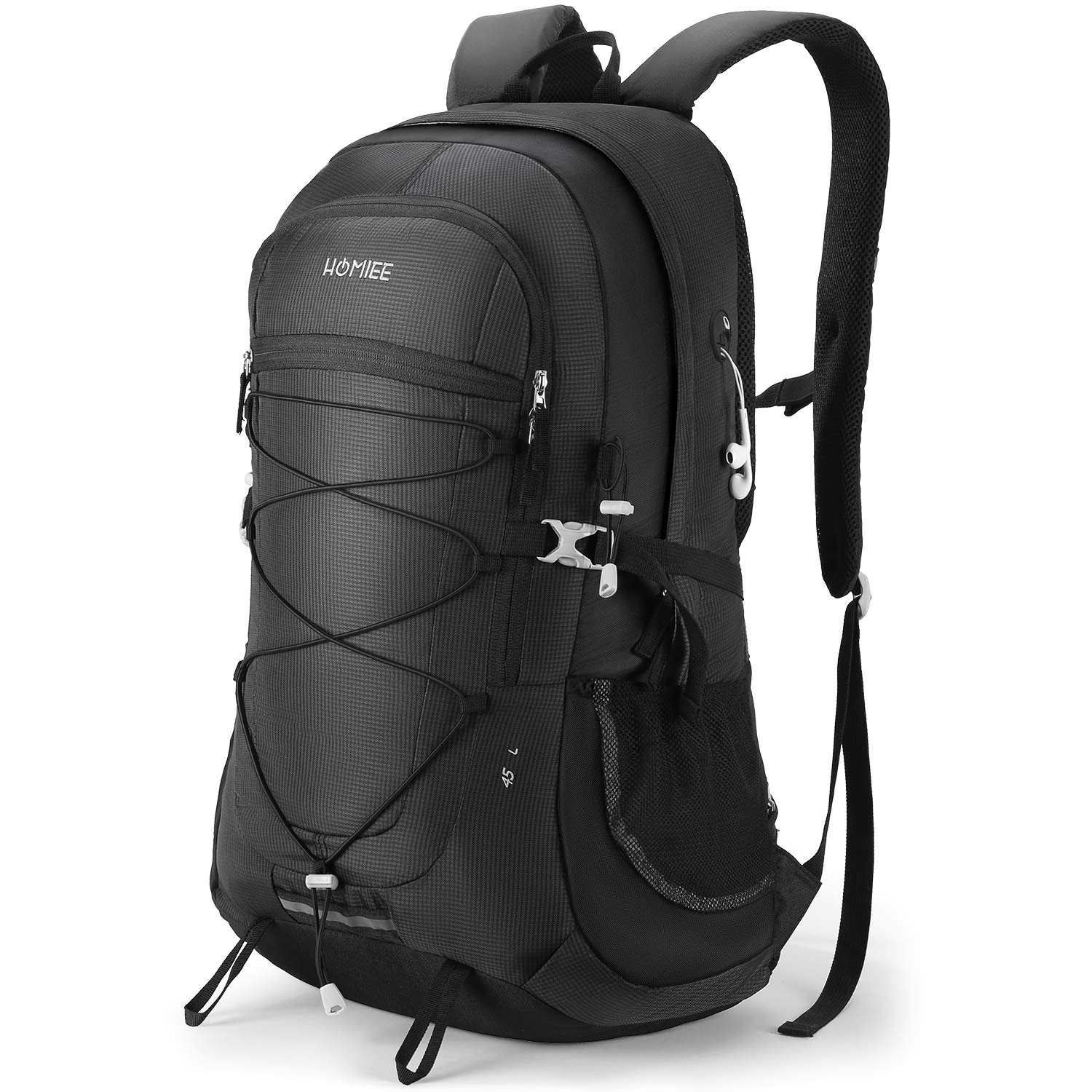 HOMIEE 45L Hiking Backpack Waterproof Rucksack for Men Women–Durable Travel Daypack Lightweight Camping Bag for Outdoor Sports Walking,Trekking,Camping,Skiing, Climbing,Cycling & Fishing Black
