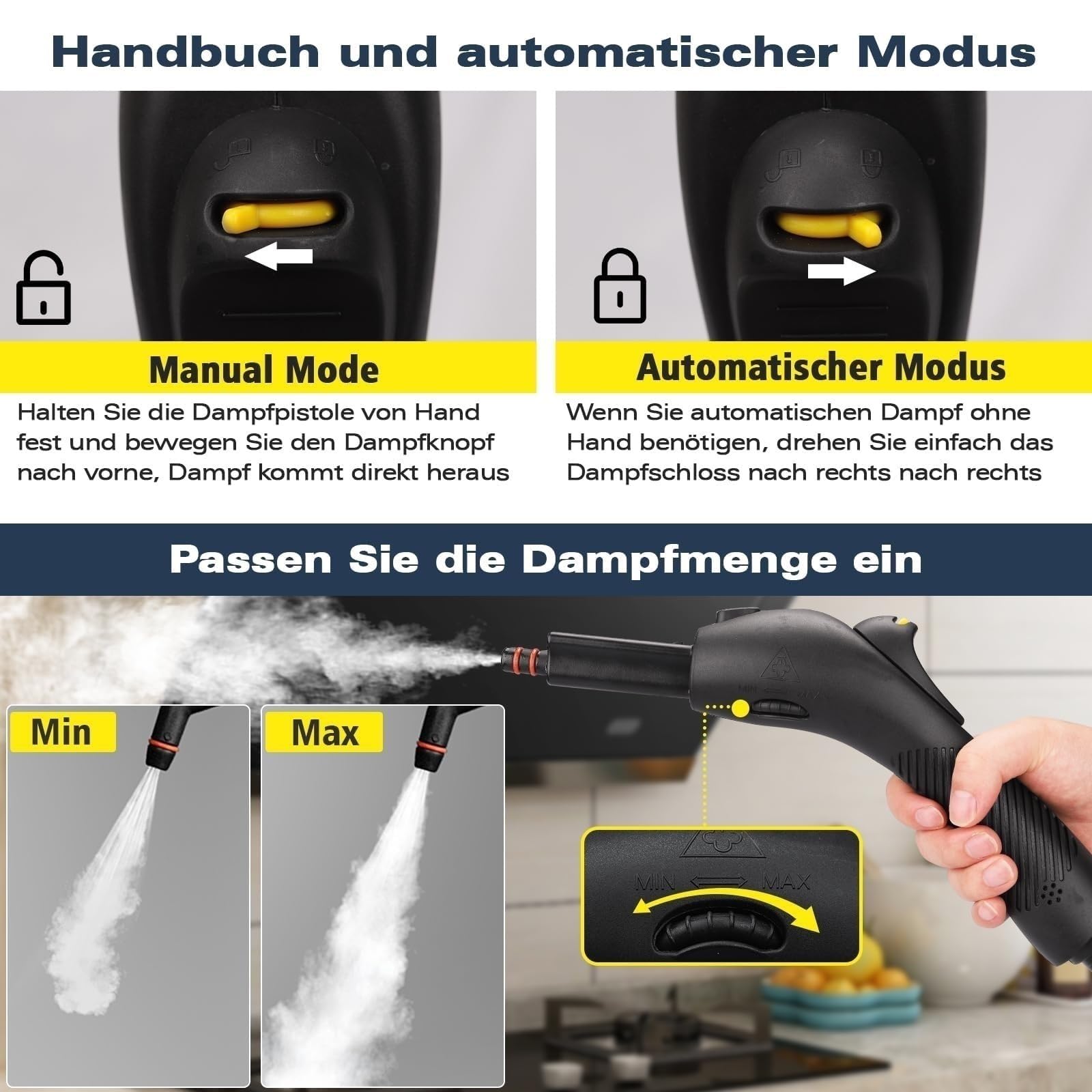 Waitbird Dampfreiniger, komplett mit 21 Zubehörteilen, 248 °F Hochtemperatur, 1,1 l Wassertank, geeignet für die Reinigung von Backöfen, Teppichen, Sofas, Polstern, Spielzeug und glatten Böden. 4