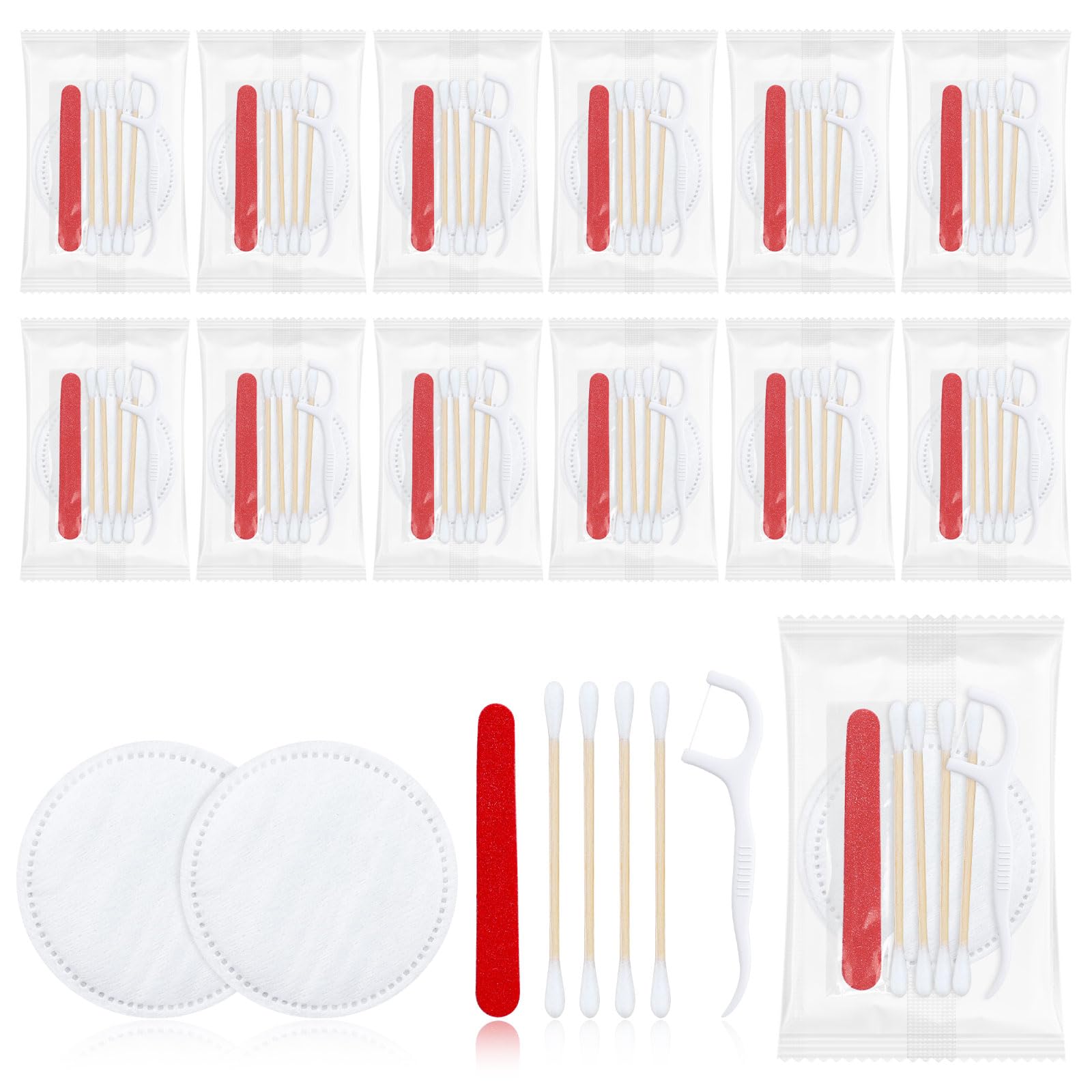 LLHQAMT Hotel Vanity Set, Hotel Supplies Toiletries Individually Packaged, Hotel Vanity Kit With Cotton Pads, Cotton Swabs, Dental Floss And Nail File (30-pack)