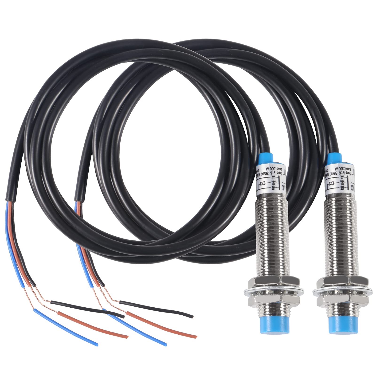 2Pcs LJ12A3-4-Z/AX M12 Inductive Proximity Switch Sensor Detection NPN NC DC 10-30V Non-Shield Type LJ12A3-4-Z/AX 4mm Normally Close Detecting Distance Proximity Switch 10-30V 200mA 3 Wire