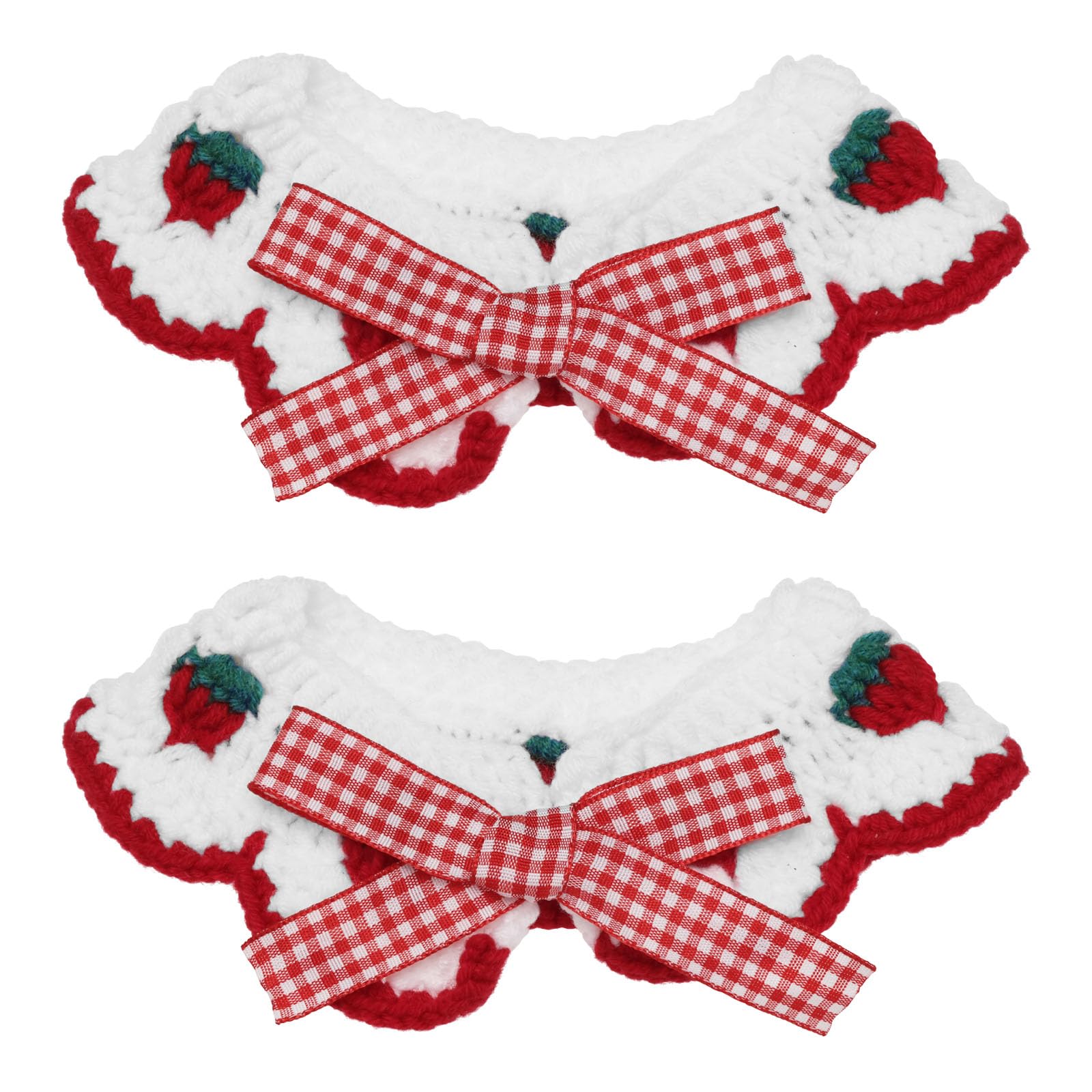 eMagTech 2PCS Cat Knitted Collar Neck Circumference 20-25CM Suitable for Cats Weighing 2-4KG with Cute Bow Tie and Strawberry Pattern for Cats Kitten Puppy (S)