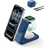 Belkin MagSafe Charger Compatible, 3-in-1 Charging Station, Qi2.2 25W Magnetic Wireless Charger Dock, Foldable Charging Stand for iPhone 17/16/15, Apple Watch, AirPods, Pixel 10 (45W Adapter Included)