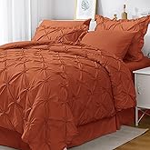 JOLLYVOGUE Burnt Orange Cal King Size Comforter Sets 7 Pieces, Pintuck Bed in a Bag Comforter Set for Bedroom, Bedding Comforter Sets with Comforter, Sheets,Ruffled Shams & Pillowcases