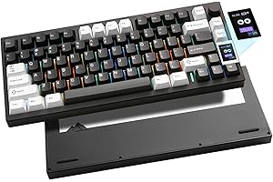 YUNZII AL80 Wireless Mechanical Keyboard,Full Aluminum CNC, Smart LCD Display,Hot Swappable Gasket Mount 75% Layout with Knob,BT/2.4G/USB-C,QMK/VIA Support for Win/Mac (Black, Cocoa Cream V2 Switch)