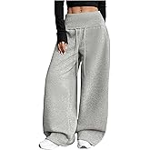 Verdusa Women's Fleece Wide Leg Sweatpants Drawstring Waist Low Rise Baggy Pants