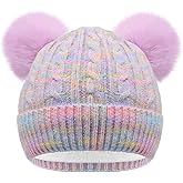 BAOPLAYKIDS Kids Winter Beanie Hat Warm Fleece Lined Knitted Ski Cap with Double Pom Pom for Boys Girls Ages 7-12