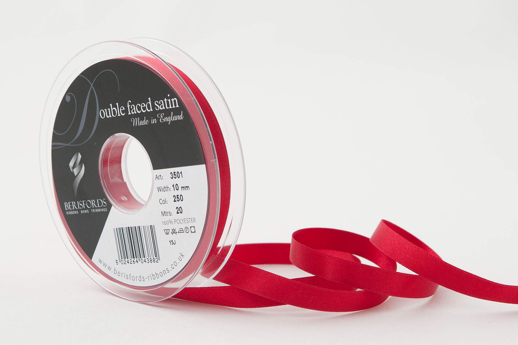 Berisfords Double FACE Poly Satin Ribbon, Red, 10 mm โ image 1