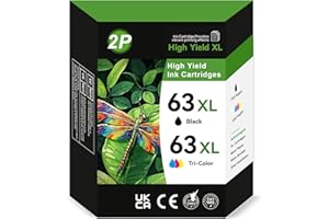 OEGGOINK 63XL Ink Cartridges Black and Color Compatible for 63XL Ink Cartridges Combo Pack Fit for Officejet 3830 4650 5255 4655 Envy 4520 4512 Deskjet 3636 3630 1112 2130 1110 Printer (2 Pack)