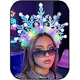 Lorealri Light Up Star Crown Headband, Blue and Silver Glitter Stars, LED Rave Party Headwear Accessory for Women