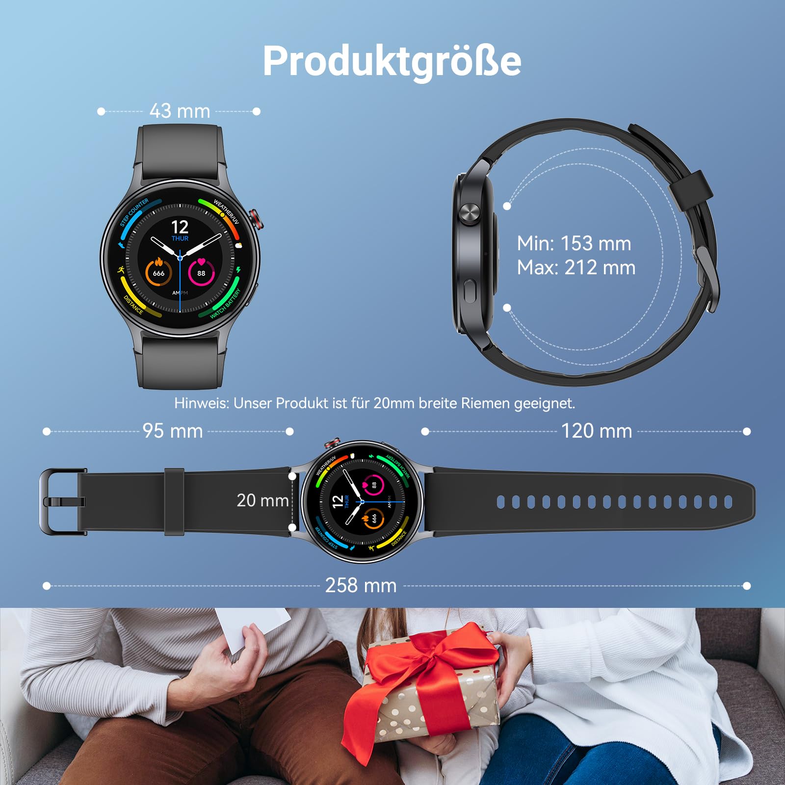 Smartwatch Herren Rund mit Telefonfunktion- 1.32" AMOLED Display, Fitnessuhr mit 110+ Sportmodi &3ATM, Uhren Damen Herren für iOS/Android Schrittzähler mit Pulsmesser/ SpO2/ Schlafmonitor- Schawrz 8