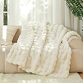 The Malibu Blanket - LuxeComfort Faux Fur Bubble Blanket 60"x70" Lighthouse Cream - Luxuriously Soft, Elegant, Reversible Design, Home Décor, Picnics, and Travel