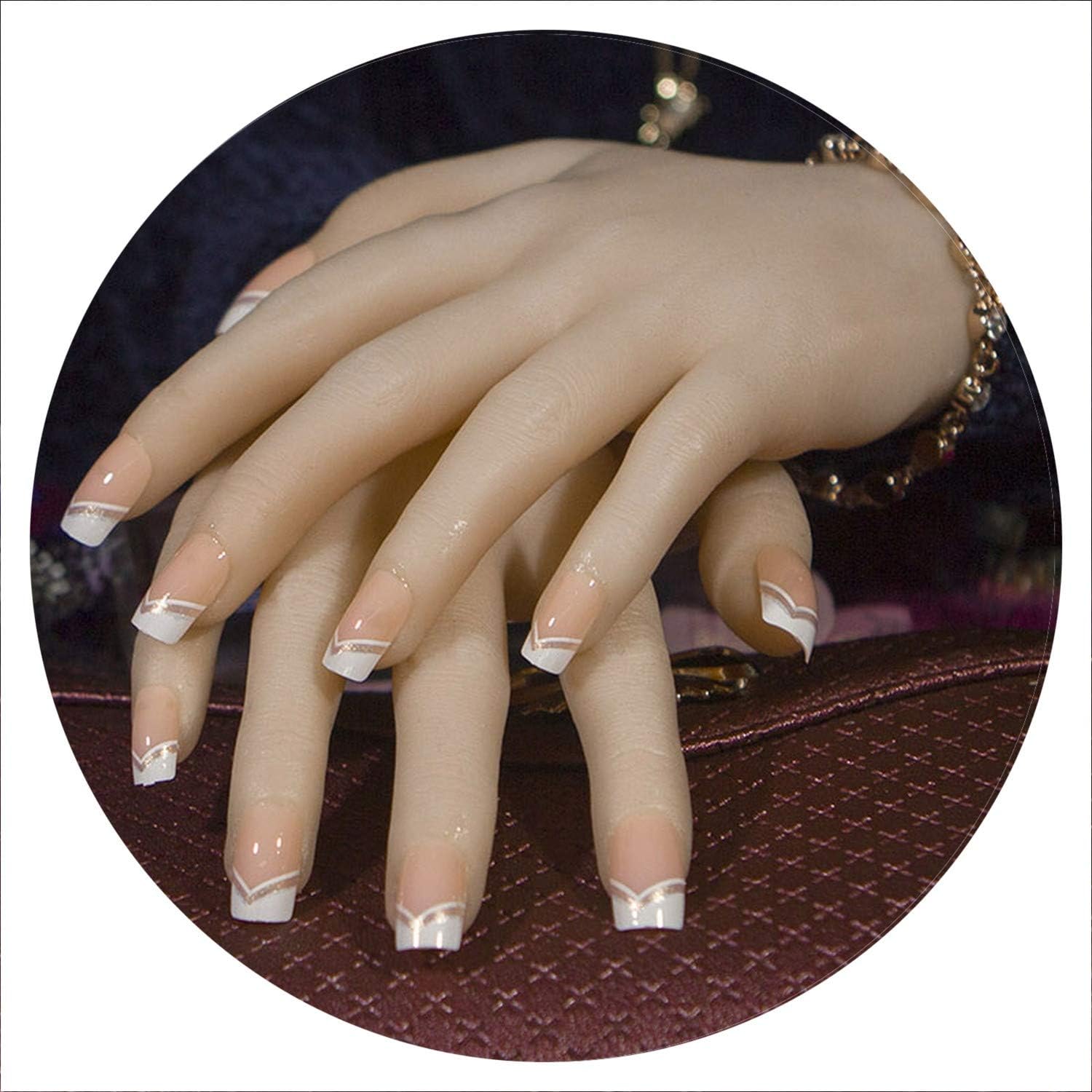 Fashion 24PCS/Set Acrylic Nails glitter finished false nails Middle long size lady full nail tips with glue tape,097