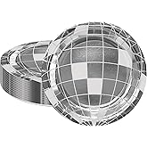 LeZakaa 25Pcs Disco Ball Paper Plates - Disco Ball Silver Foil Design Disposable Party Plates Decorative Tableware Supplies Table Decor for 70s Disco, Bachelorette Party, Birthday, Wedding - 7 Inch