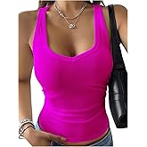 WDIRARA Women's Square Neck Casual Tank Top Sleeveless Rib Knit Crop Tops Basic Sports Outfits