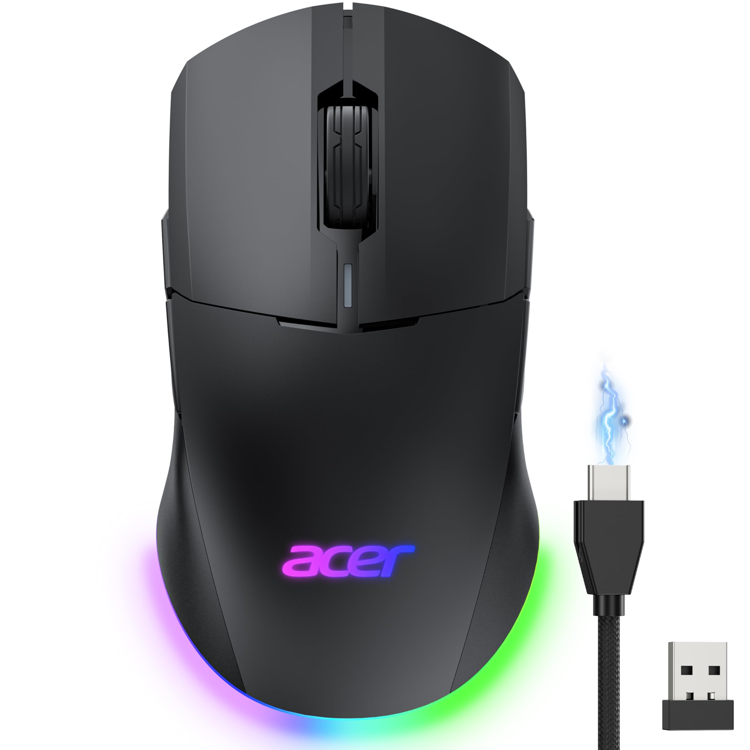 acer Wireless Gaming Mouse for Laptop, 24,000 DPI Wired Computer Mouse with 8 Programmable Buttons, Left & Right Hand, Rechargable Gaming Mice, Long Battery Life, RGB Lighting Gamer for PC, Desktop