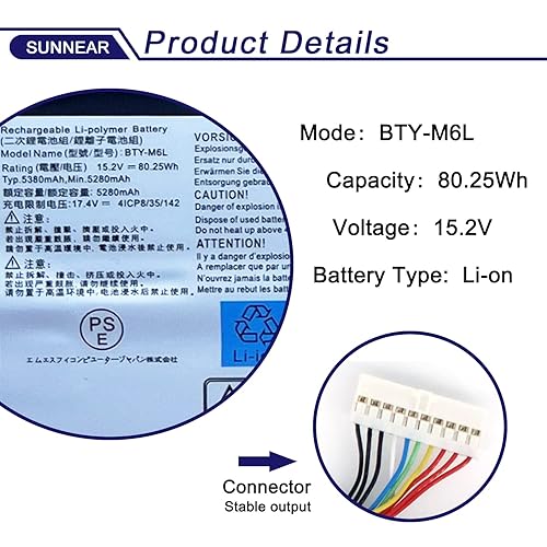 Batería De Repuesto SUNNEAR BTY-M6L Para Portátil MSI GS6 Gs75 Stealth Thin 8se 8sf 8sg 8rf 9sd 9se 9sf 9sg Modern 8rc P658sc Ws65 9tm Ws75 10tm Creator 8rd 8re P75 Ps63 Gs60 Series Ms 16q2 Ms 16q3