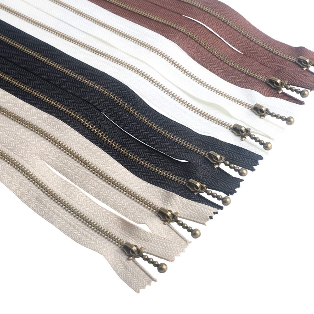 Beaulegan Metal Zippers 8 Pcs - #3 Antique Brass Close-end 30 cm (12 Inch), Assorted Color