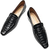 C.Paravano Black Penny Loafers for Women, Slip-ons Comfortable Dressy Formal Dress Square Toe Flats Loafer Shoes for Business Casual Wear(C-Black,Size 6)