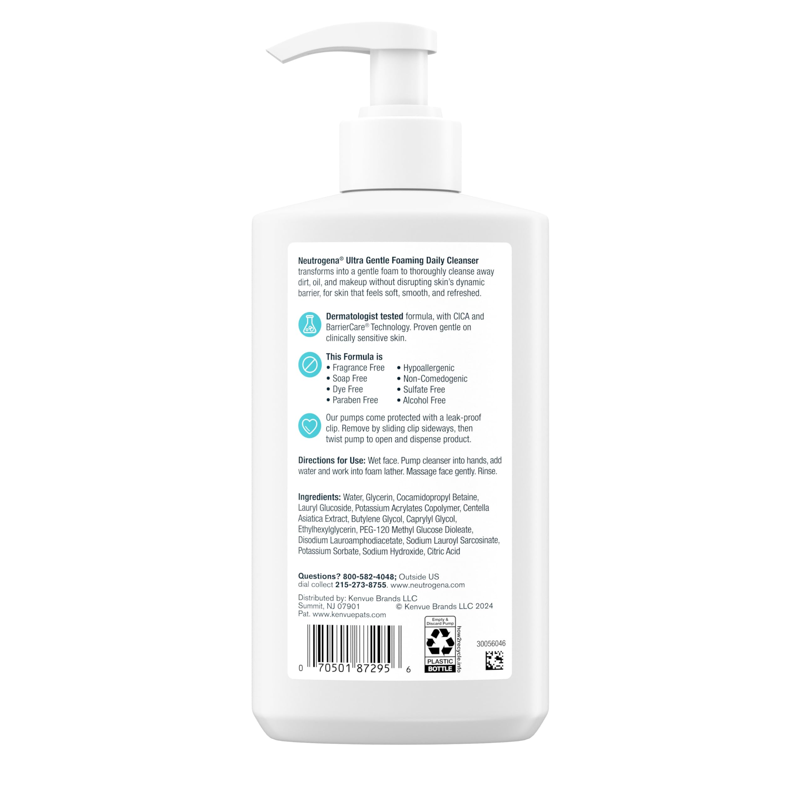 Neutrogena Ultra Gentle Foaming Facial Cleanser, Foaming Face Wash for Sensitive Skin, Gently Cleanses Away Dirt, Oil & Makeup Without Over Drying, Fragrance-Free, 12 fl. oz