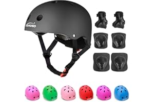 KAMUGO Kids Adjustable Helmet, with Sports Protective Gear Set Knee Elbow Wrist Pads for Toddler Age 2-8 Boys Girls, Bike Skateboard Hoverboard Scooter Rollerblading Helmet Set