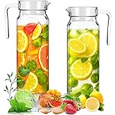 2 Pcs Plastic Pitcher with Lid, 37 oz Clear Acrylic Pitcher, Unbreakable Juice Pitchers for Fridge, Heat-Resistant Plastic Water Pitchers for Tea, Sangria, Lemonade, Juice, Milk, Stripe