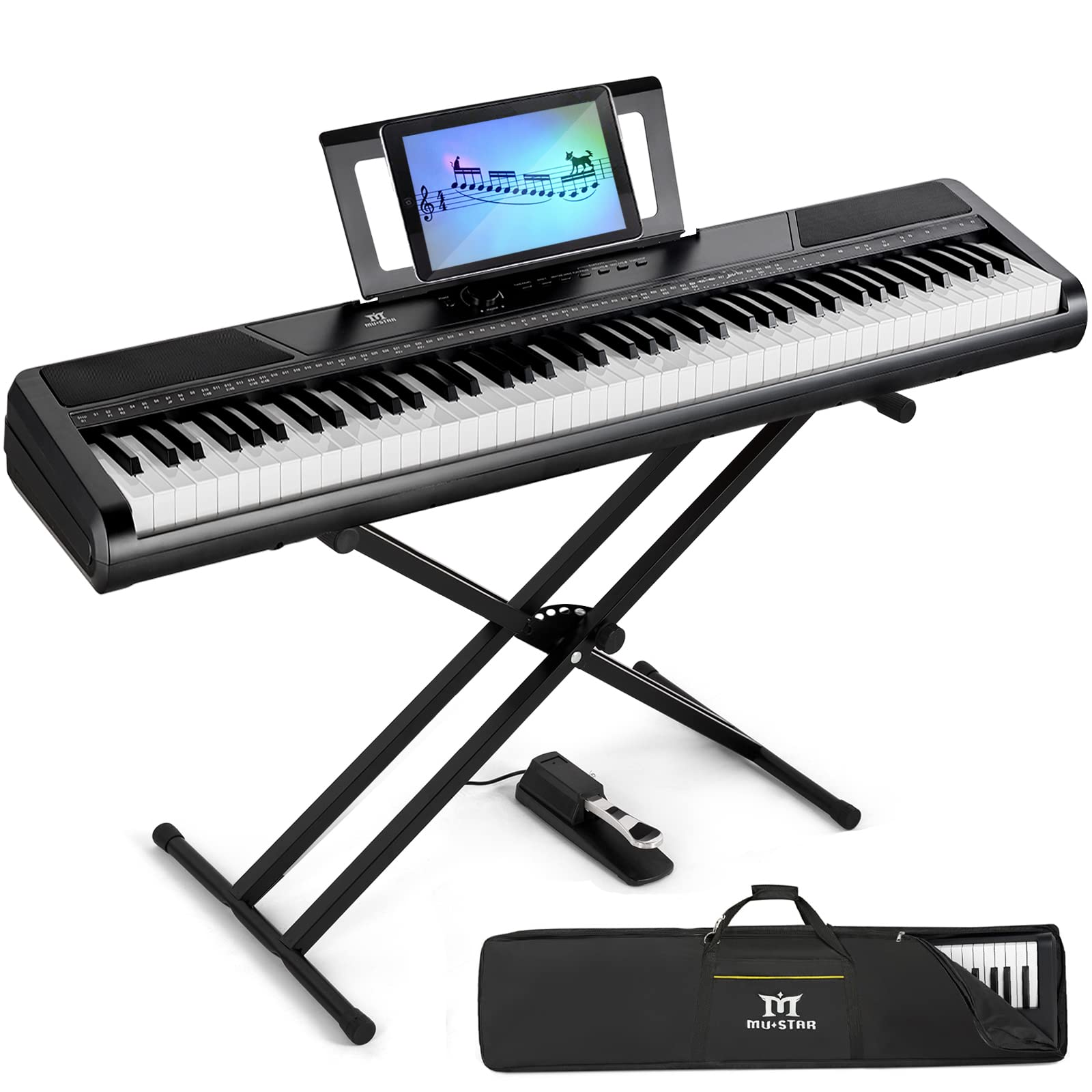 Photo 1 of MUSTAR Digital Piano 88 Key Weighted with Stand, 88 Key Semi Weighted Keyboard Piano MEP-1100, Electric Piano Keyboard 88 Keys for Beginners, 2x25W Stereo Speakers, Case, Sustain Pedal, ABS, Black