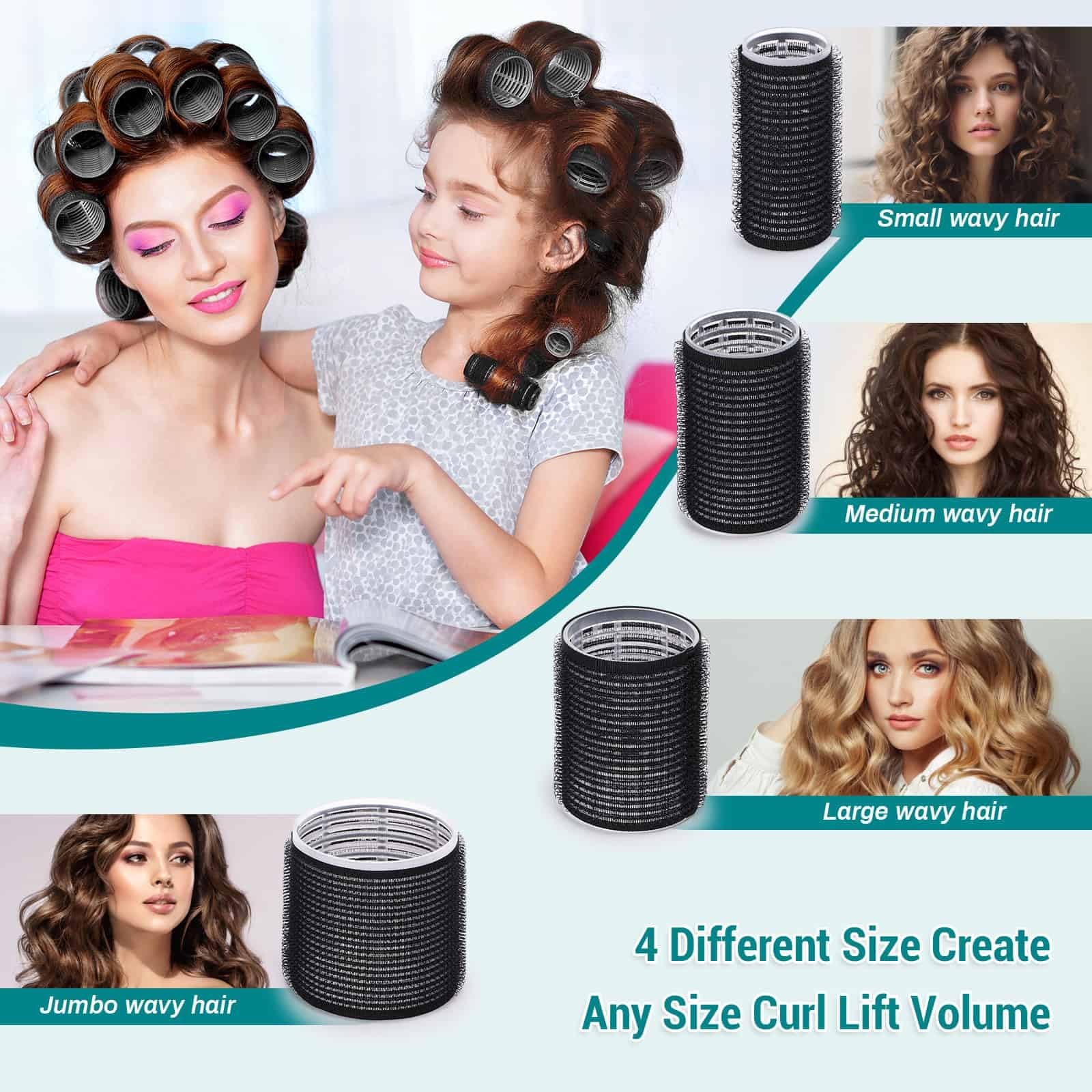 Acejoz Hair Rollers for Blowout Look, 38 Pcs Self Grip Hair Rollers Set with 4 Sizes, 12 Pcs Hair Clips, Comb and Storage Bag for Hair Volume (Black)