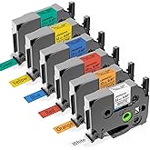 Anycolor Replace for Brother Label Maker Tape TZe TZ Tape 12mm 0.47 Laminated Color P Touch Label Tape for Brother PT-D210 PT-H110 PT-D220 PT-D610BT PT-D600, White/Orange/Red/Blue/Yellow/Green, 6-Pack