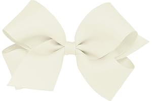 Wee Ones Girls' Plain Wrap Classic Grosgrain Hair Bows on a WeeStay No-Slip Hair Clip, Handmade, Medium, Antique White