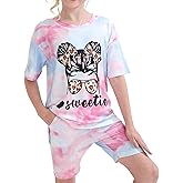 mksodop Girls clothse tie-dye short sleeves and fashion printed T-shirt and tie-dye shorts girls summer outfits