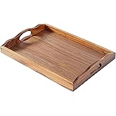 MOOKOMI Nature Walnut Wooden Serving Tray with Handles, Solid Wood Food Tray for Coffee, Breakfast, Dinner, Ottoman,16.6x11.8x2.4 inches