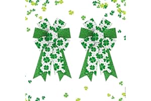 ON-AIRSTORE 2pcs Saint Patrick's Wreath Bows St. Patrick Bows Glitter Green Clover Burlap Bow for Wreaths, St Patrick's Day Ribbon Bows Tree Topper Bows for Home Indoor Outdoor Decoration Wreath Ornament Supplies