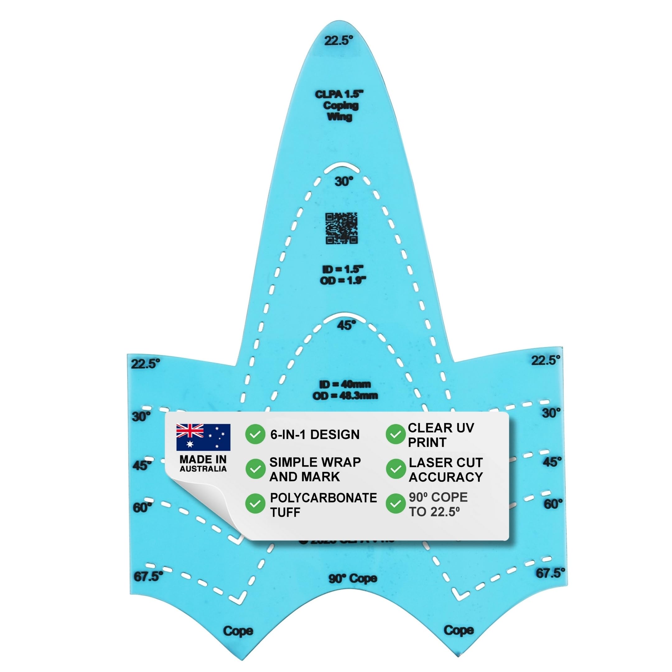 CLPA 1-1/2" ID Coping Wing — Pipe Saddle Template and Notcher | 22.5°–90° | Pipe Notcher Tool for Pipefitters and Welders | Made in Australia