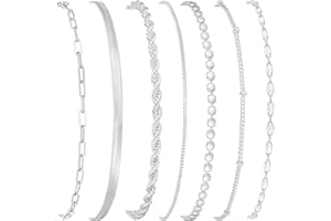 Kyerlyn Silver Bracelets for Women Trendy Waterproof Silver Dainty Bracelet Stack Adjustable Layered Bracelet Set Minimalist Fashion Jewelry