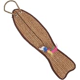 Garneck Hanging Cat Scratcher for Door Knobs: Sisal Scratch Pad Fish Shaped Door Knob Board with Rope Loop &amp; Feather Mouse Toy for Indoor Cats Wall Floor Mat Sofa Couch Claw Care Kitten Play