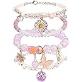 DS 4PCS Beaded Charm Bracelets for Teen Girls Dainty cute cartoon Crystal Beads Pearl Bracelets anklets set for woman and girls Adjustable Stretch bracelet birthday Gift For Friends