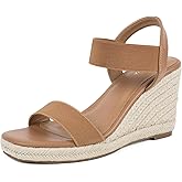 Putu Espadrille Platform Wedge Sandals for Women Square Open Toe Dressy Wedges with Elastic Ankle Strap