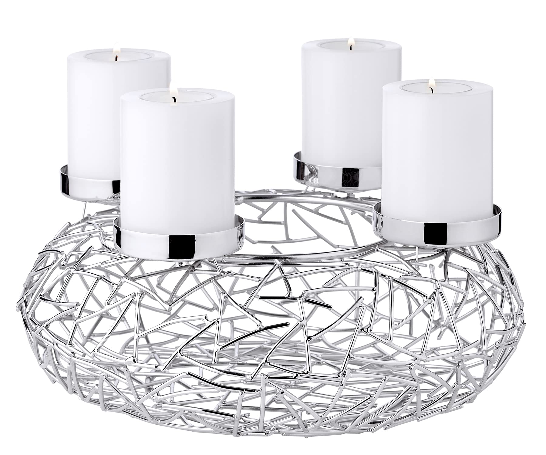 EDZARD Advent wreath Milano, nickel-plated stainless steel, silver coloured, diameter 28 cm, for candle diameter 6 cm