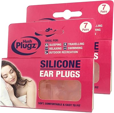Hush Plugz Silicone Earplugs 7 Pairs (2 Packs) Noise Reduction for Sleep