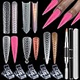Fcozpjk Dual Forms for Polygel, 300PCS 3D Snake Skin Pattern Nail Forms for Builder Gel Reusable Full Cover Soft Clear Poly Gel Nail Tips Stiletto Coffin Forms With Nail Clips Gel Brush Pen Nail Files
