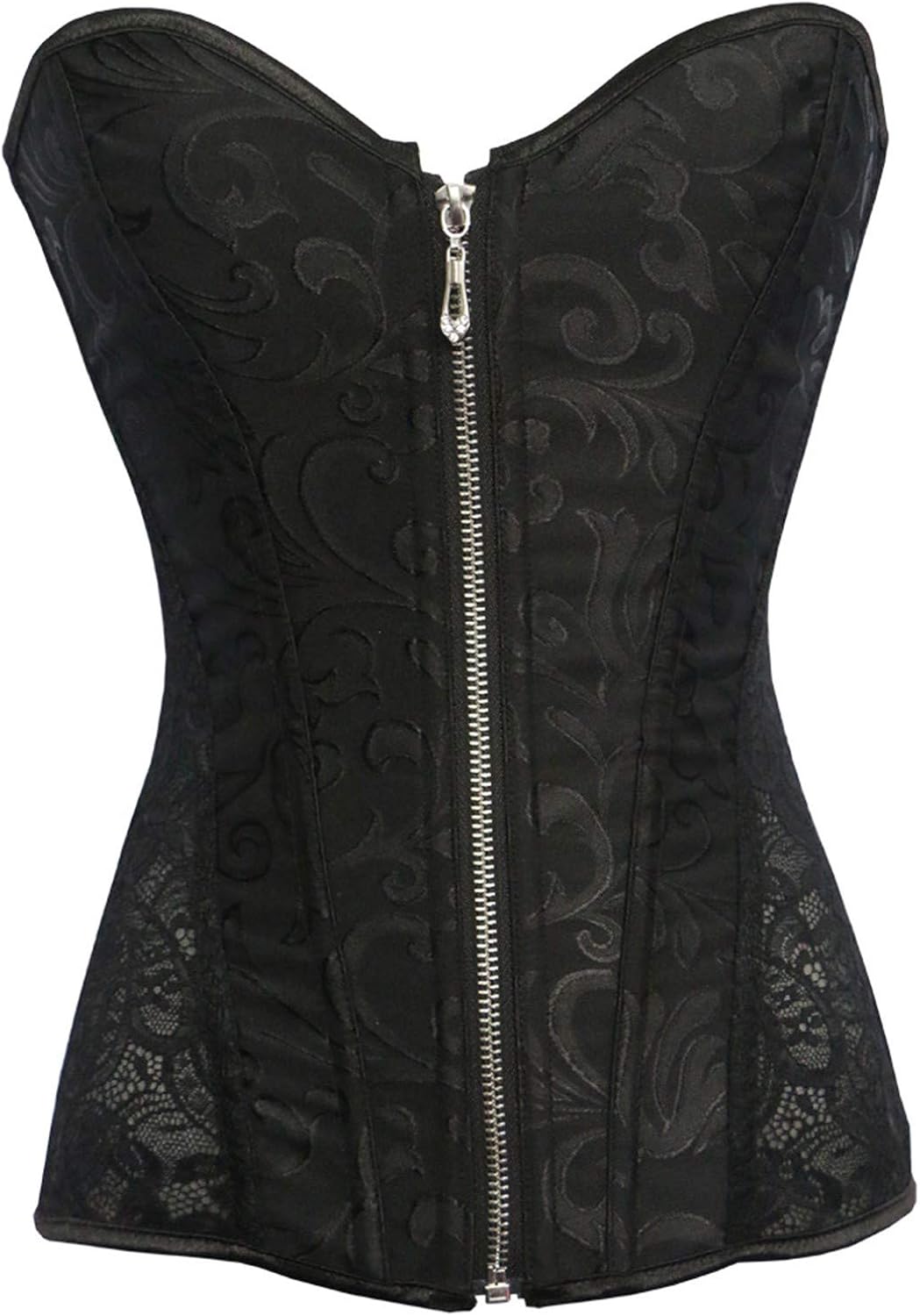 Women Corsets Floral Lace Up Trim Boned Top, Sexy Shapewear Zipper