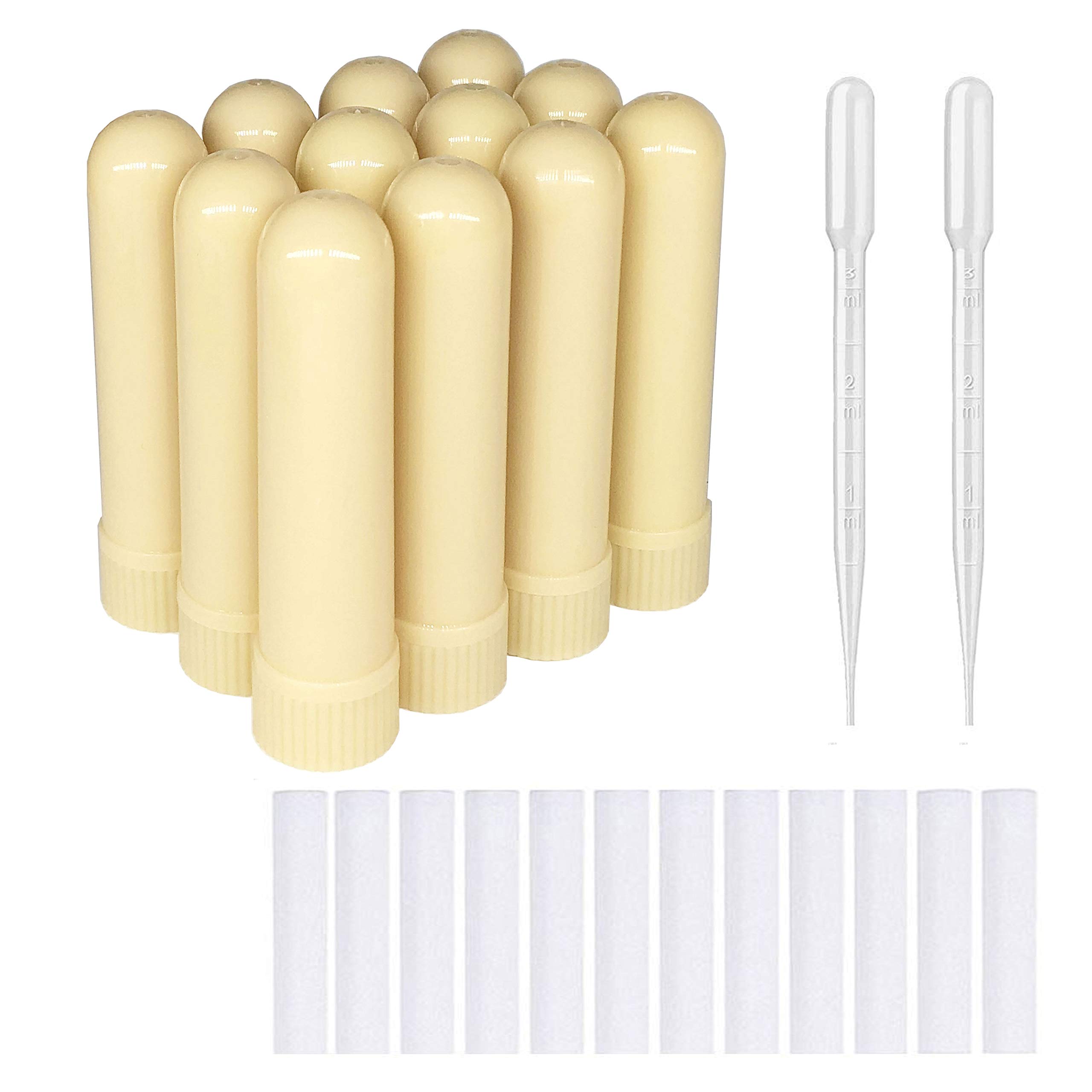 12 Sets(Light Brown) Essential Oil Aromatherapy Tubes Inhaler Sticks Blank Nasal Inhalers(12 Complete Sticks) + 2 Polyethylene Pipette Droppers