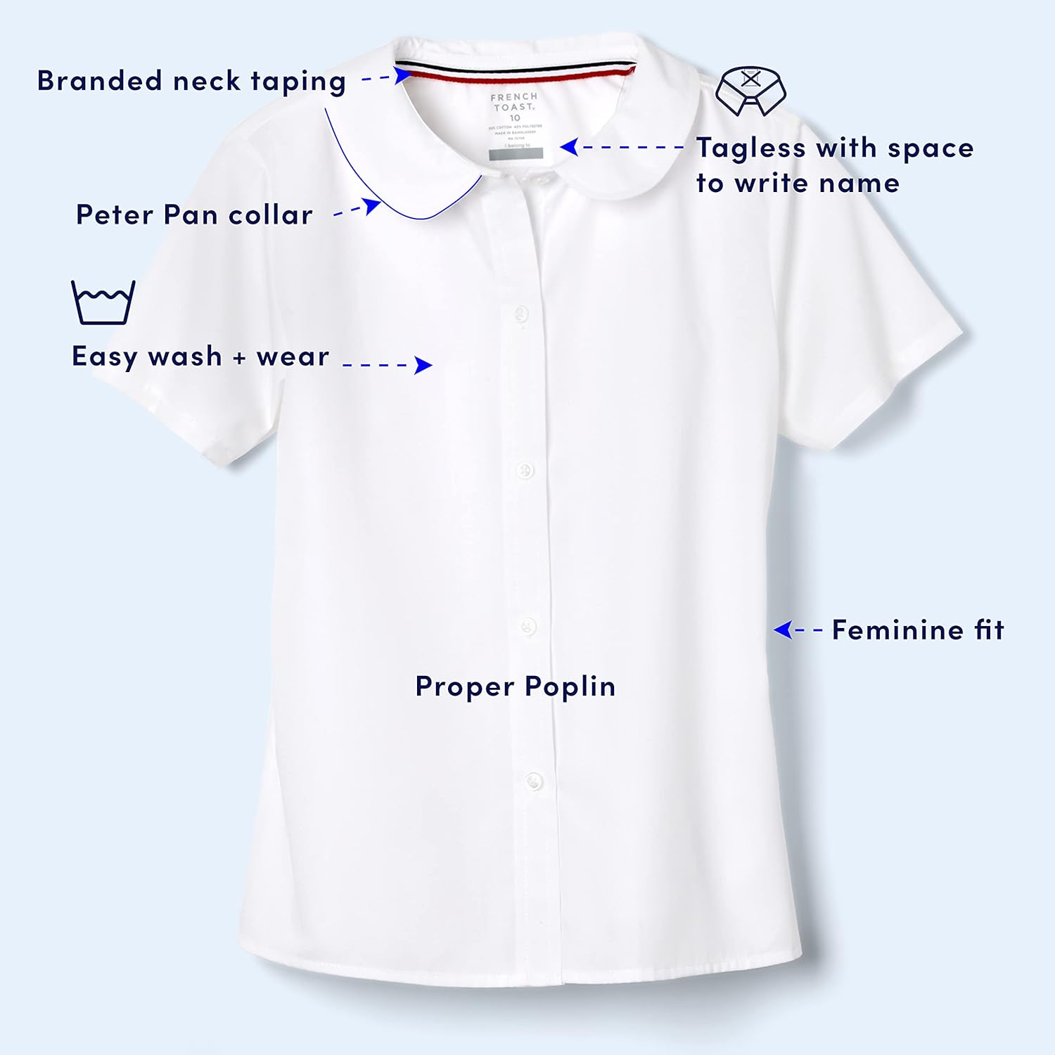 French Toast girls Short Sleeve Peter Pan Collar Blouse (Standard & Plus): Clothing