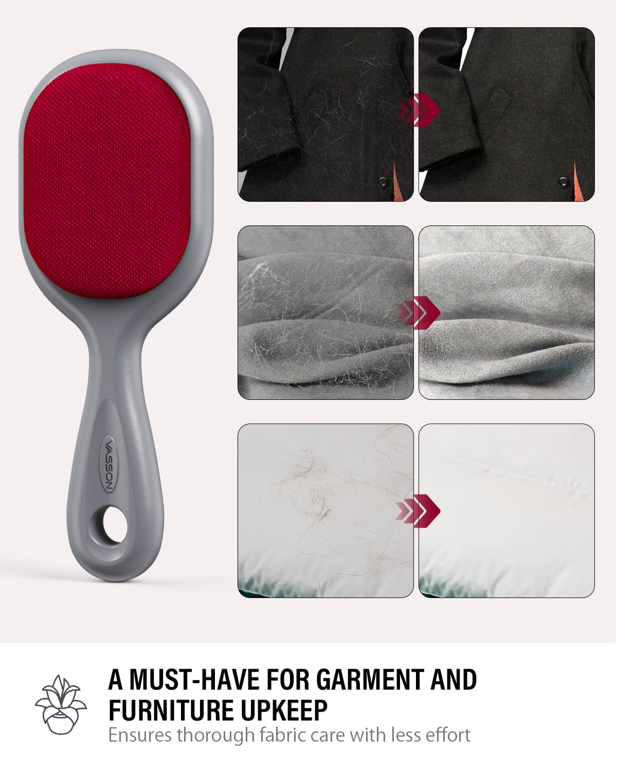 VASSON Double-Sided Lint Brushes, Classic Velvet Brush for Furniture and Clothing, Ideal for Pet Hair Removal