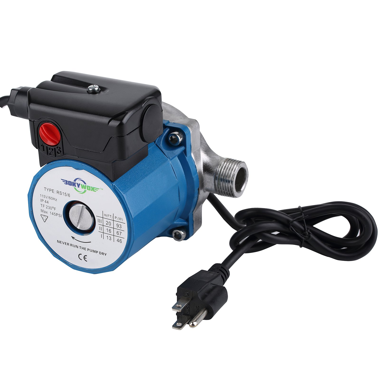 Hot Water Circulation Pump NPT 3/4'' Hot Water Recirculating Pump 3-Speed Circulating Pump Stainless Steel 304 Circulation Pump(RS15-6SB) Blue