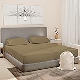 Good Sleep Bedding Split King Sheets Sets for Adjustable Bed Cotton, Luxury Sheets, Egyptian Cotton, 5 Piece 100% Cotton Split King Sheet Set, Sateen Weave, 2 Fitted - 16" Deep Pocket, Taupe