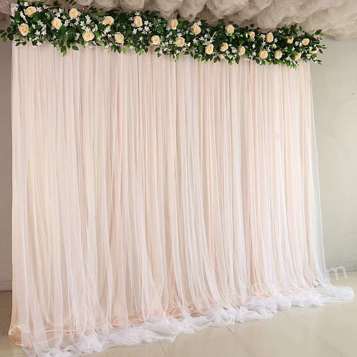 Atongham Bridal Shower Wedding Ceremony Backdrops Champagne Tulle Chiffon Backdrop Curtains ...